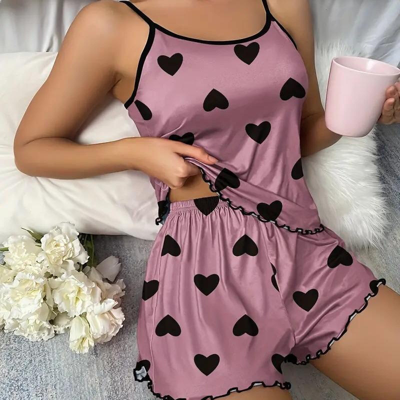 European and American Summer Women's Pajamas Two-Piece Set Casual Camisole Shorts Home Wear Set Sexy Pajamas Set