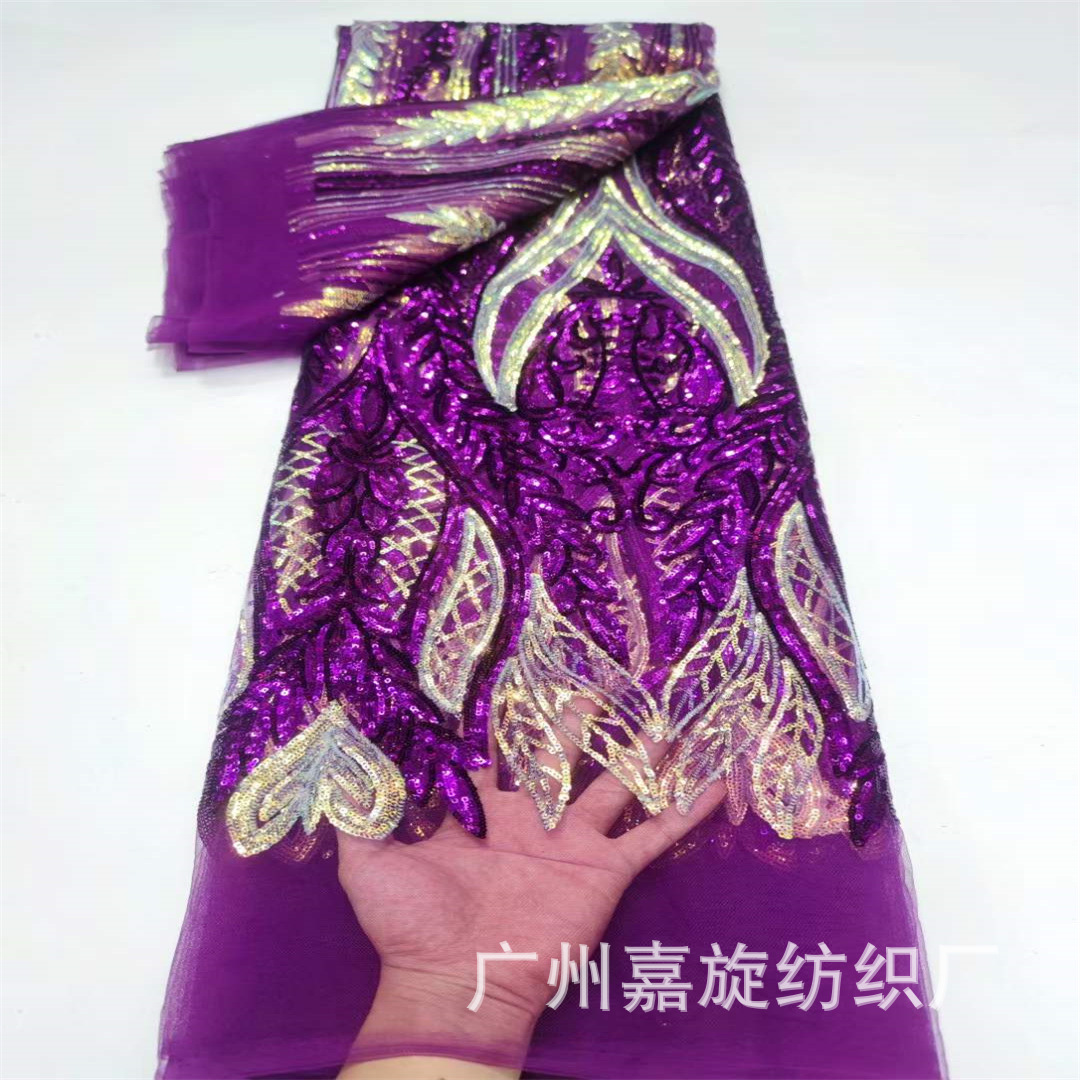 Picture of Cross-border e-commerce in stock fishtail wheat spike sequins embroidered African lace wedding dress embroidered cloth Sequins Lace
