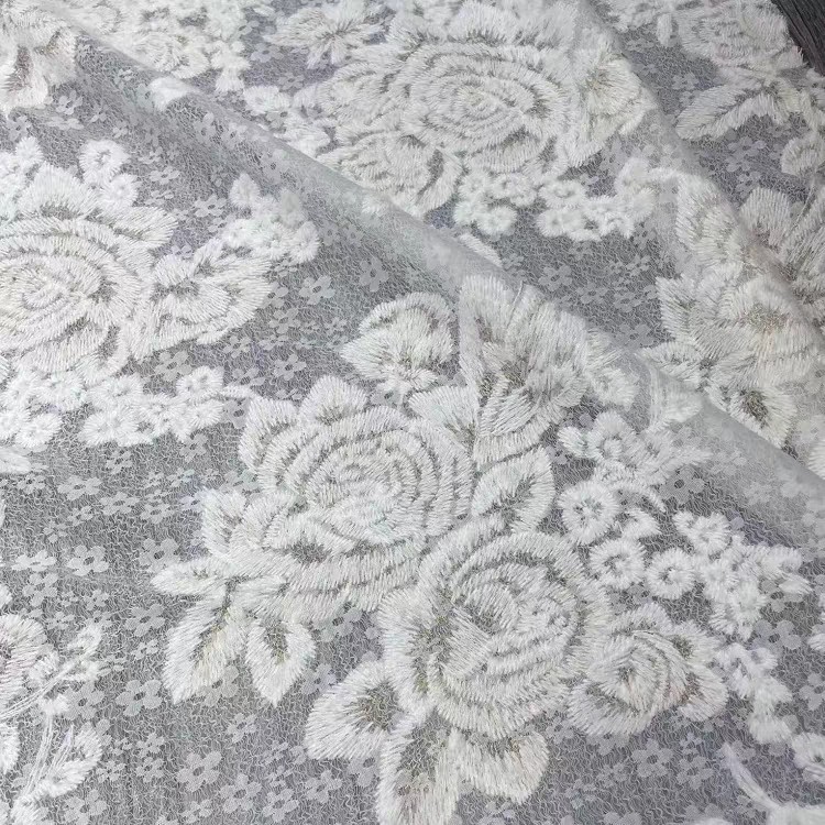 Water soluble light ins style semi transparent white tulle French atmosphere embroidered fabric hazy beautiful handmade DIY fabric