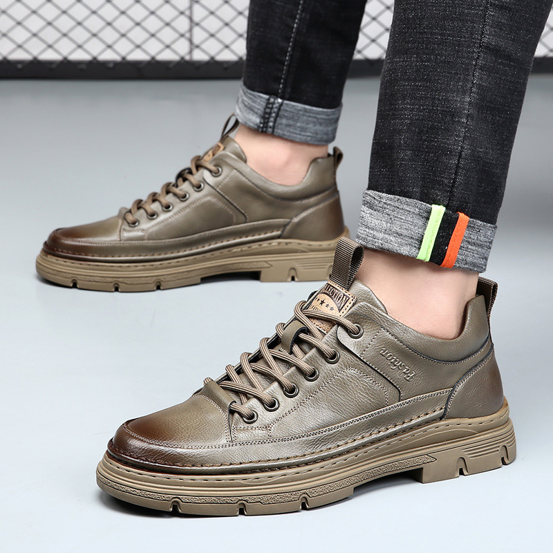 Spring and Autumn 2025 New Men's Shoes, Sports Casual Sneakers, Men's Black Non-Slip Height-Increasing 5cm Genuine Leather British-Style Leather Shoes