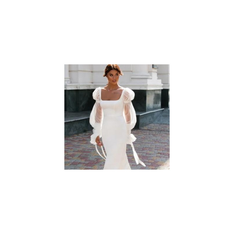 European and American trade long-sleeved u-collar slim-fit fishtail mop wedding dress outdoor gauze tube top toast dress outdoor long dress