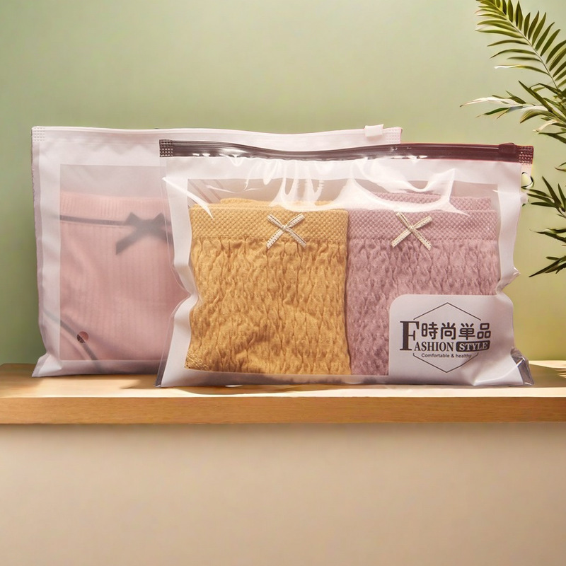 PE packing bag underwear socks zipper bag leggings boat Socks transparent frosted bag children's clothes bag in stock