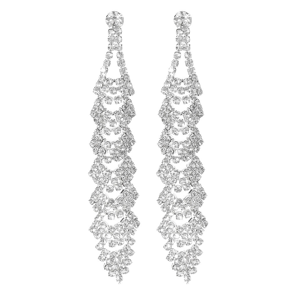 European and American Cross-border Ear Jewelry Light Luxury Full Diamond Long Earrings Women's Fashion Elegant Shiny Diamond Stud Earrings Earrings