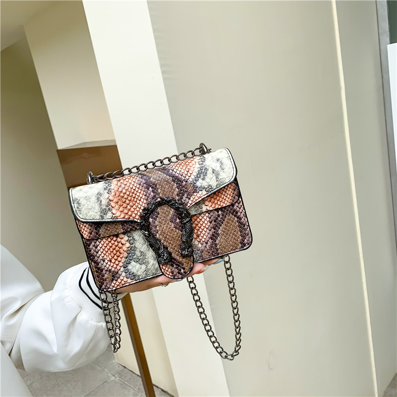 Picture of Fashion Women's Bag 19cm Wide Small Square Bag Color Crocodile Pattern Flip Foreign Trade Small Backpack Chain Crossbody Shoulder Bag