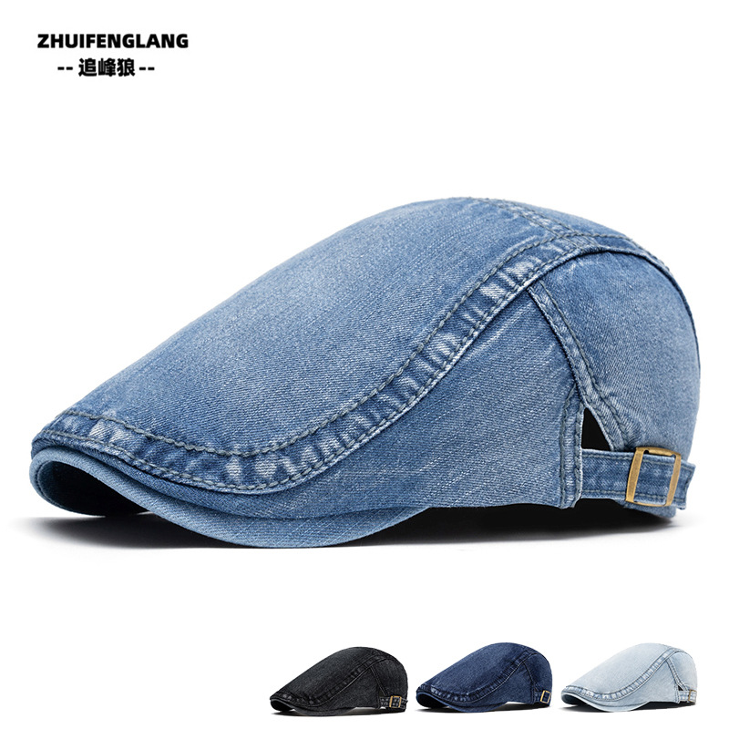 Washed Light Plate Denim Cap Men's Forward Cap Amazon British Newspaper Boy Cap Women Beret Painted Hat