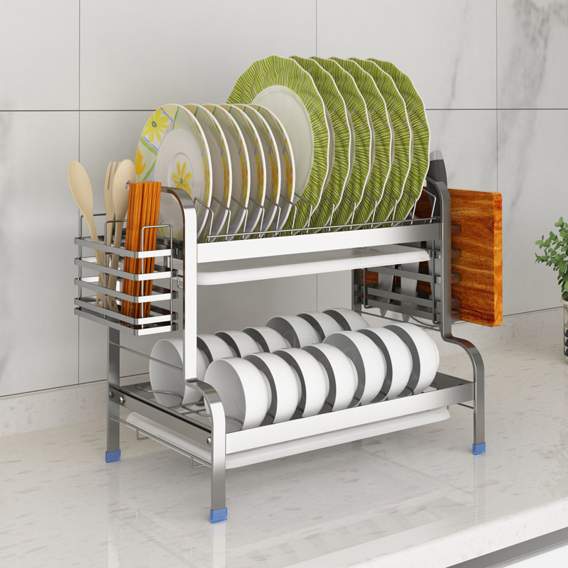 Picture of 201 Stainless Steel Kitchen Dish Rack Drain Rack Tableware Storage Rack Household Multi-Functional Countertop Cupboard Rack
