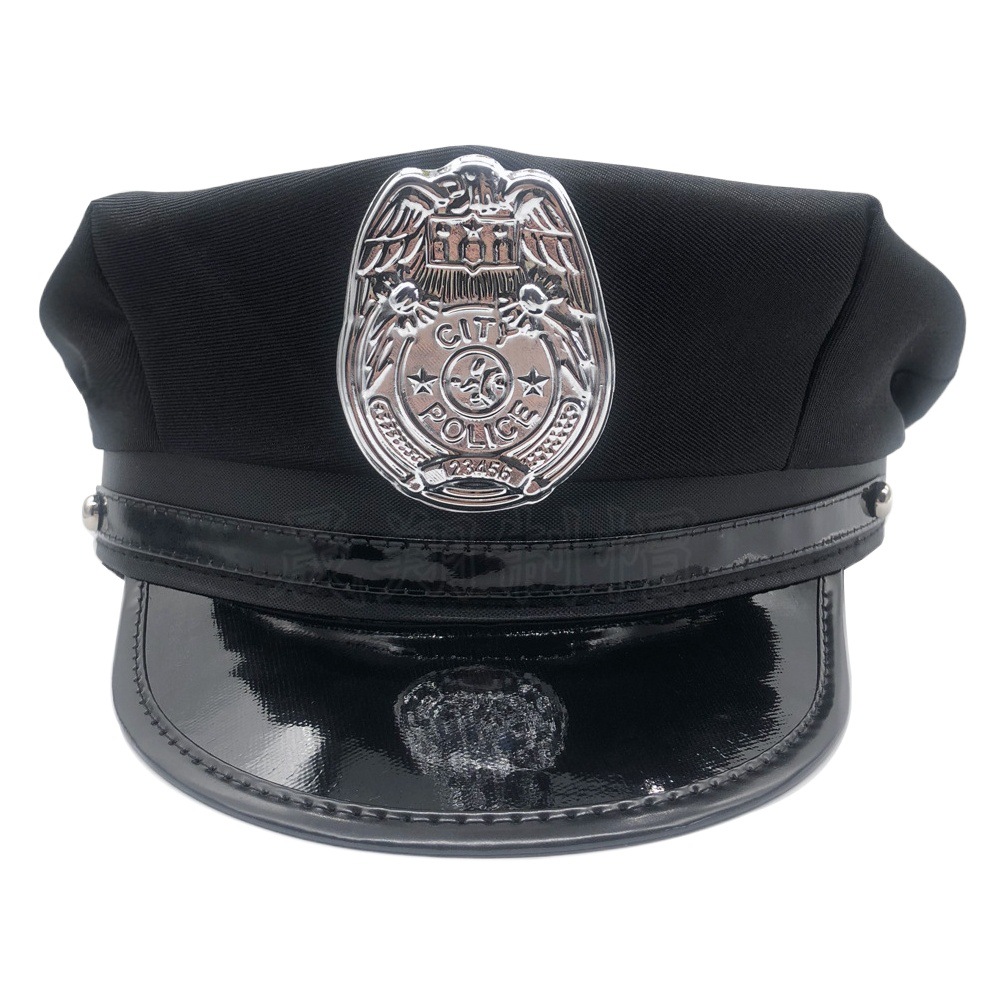 Cross-Border European and American Police Hat Black Adult Female Police Officer Sexy Halloween Flat-Top Octagonal Hat Costume Accessory Hat