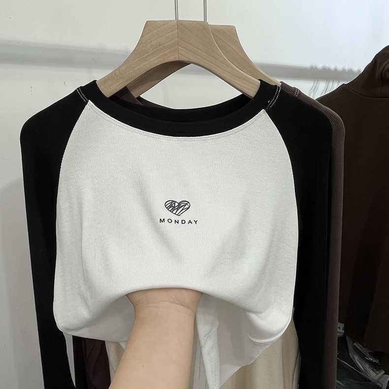 Contrast Color Love Printed Knitwear Women's Long-sleeved 2024 Spring New Stylish Fashionable Casual Inner Base Top