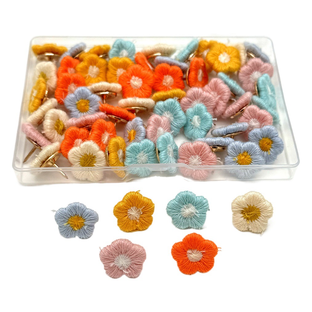 Cross-border new 16mm cute pushpin mini embroidery flower creative pushpin tack decorative photo wall H-shaped nail