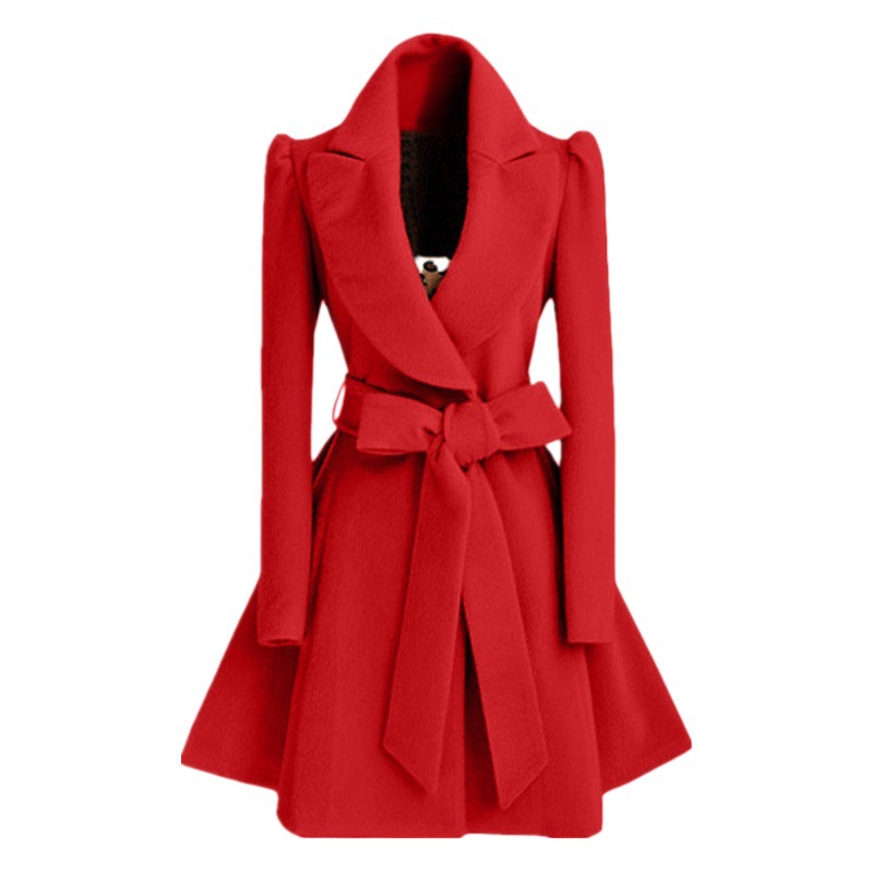 Qingguo Collar Women Woolen Outwear Elastic Waist Slim Green Fruit Collar Women's Woolen Outwear