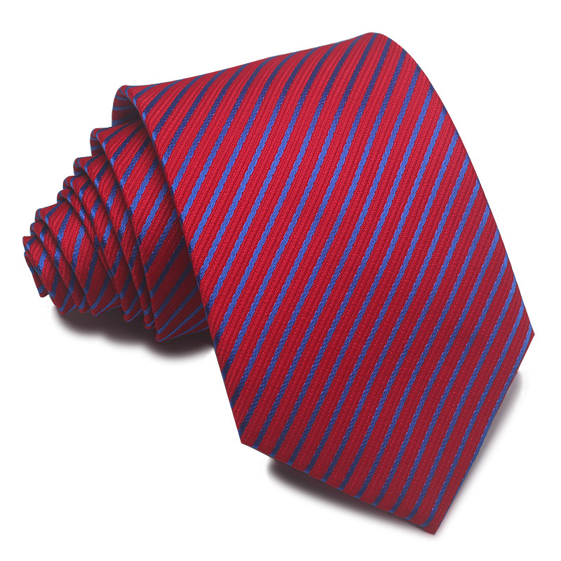 Picture of 25 New 8cm Polyester Jacquard Stripesd Tie 7cm Men's and Women's Business Formal Wear Casual High-End Red Black Blue