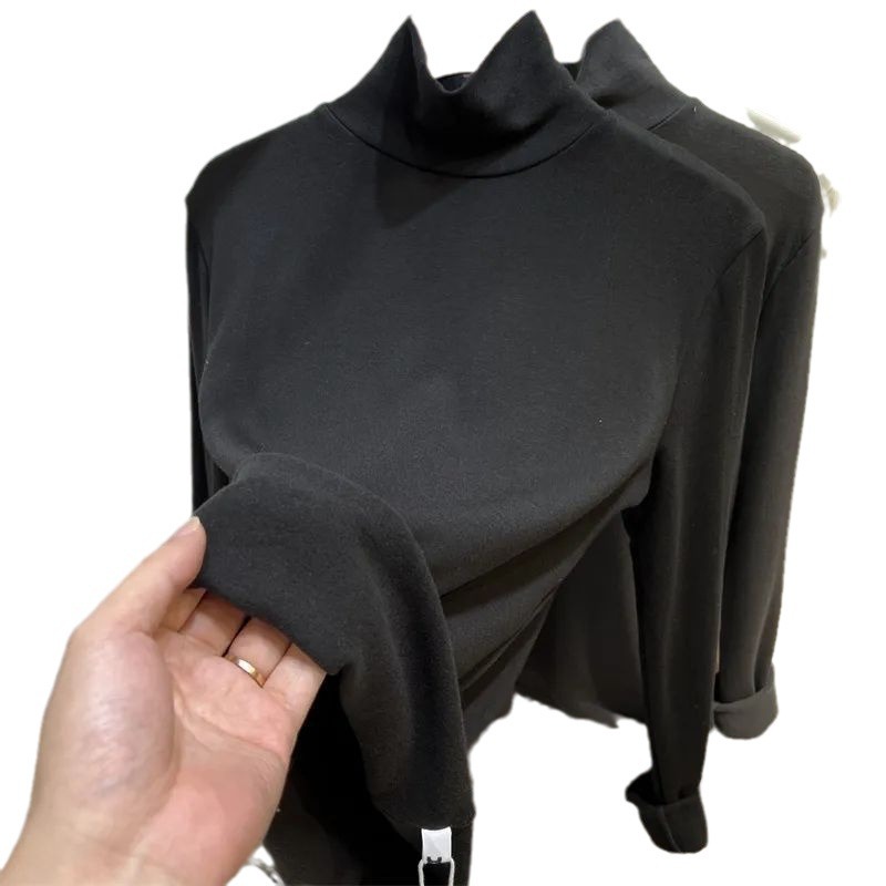 Picture of European high collar soft plus velvet long sleeve T-shirt women's 2024 autumn and winter new solid color inner base shirt top