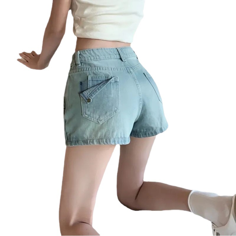 Vintage Light Color Denim Skirt Women's Summer Spice Girl Anti-Dusk Short Skirt High Waist Slim A- line Hip Skirt Pants