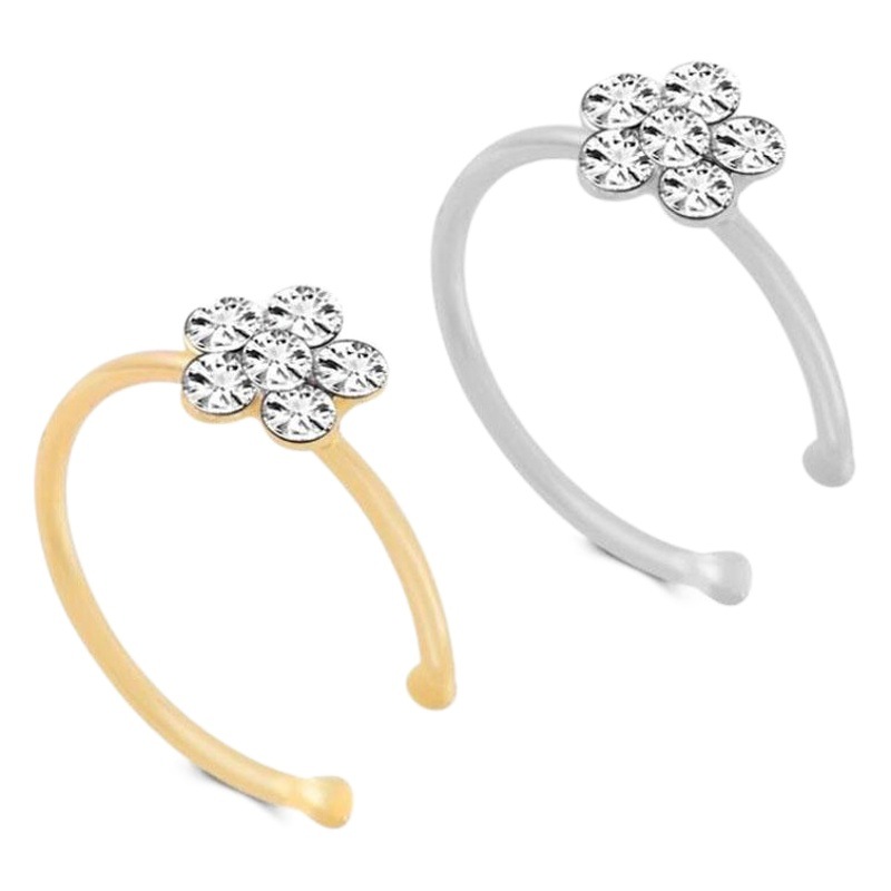 wish explosion nose ring nose cross-border hot selling puncture jewelry copper silver jewelry flower C- type Rhinestone ring