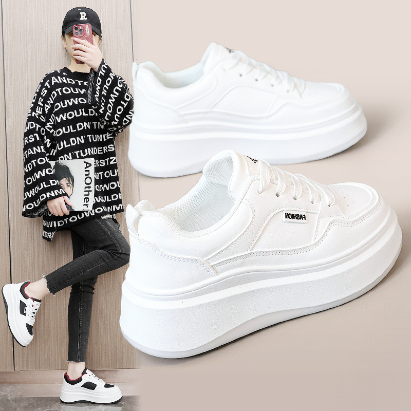 SHA19 New Breathable White Shoes 2024 Spring and Autumn Increased Thin-soled Korean College Board Shoes Casual Trendy Wear-resistant