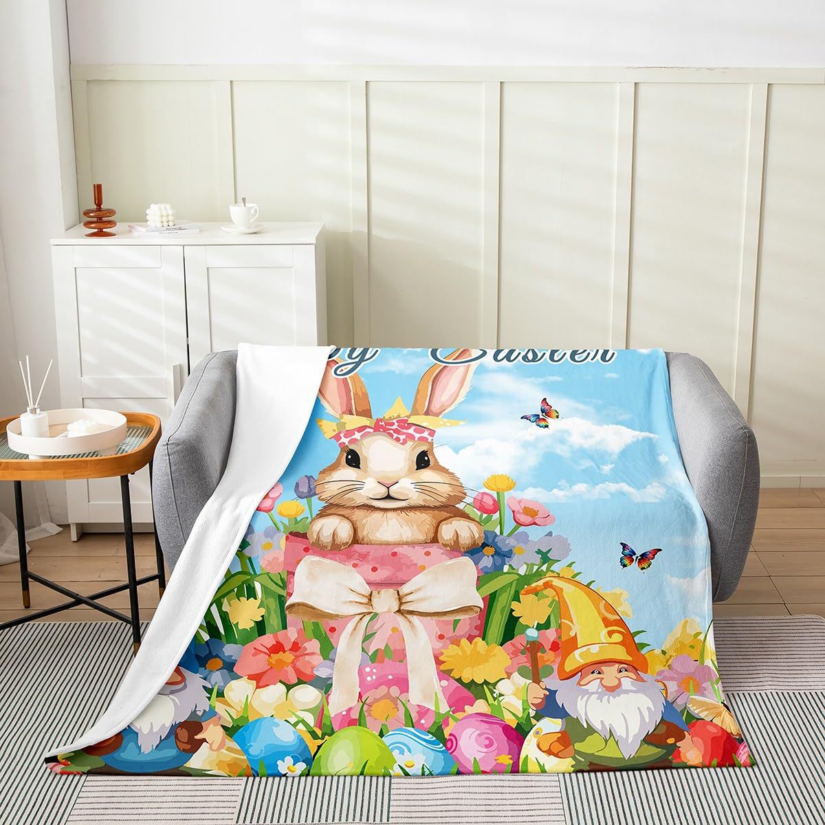 Cross-border Hot Selling Easter Bunny Color Egg Blanket Children Cartoon Pattern Blanket Flannel Bed Sofa Cover Blanket