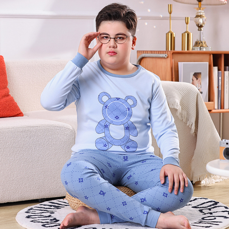 Picture of Chubby Children's Autumn Clothes and Trousers for Boys Plus Fat Plus Plus Teenage Cotton Big Boy Pajamas Children's Thermal Underwear suit