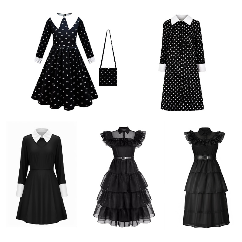 Picture of Adams cos clothing gauze dress Wednesday Adams black gauze dress Adams cosplay clothing