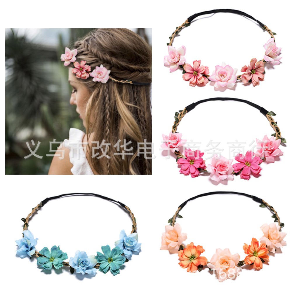 Picture of Forest Bohemian Bride Bridesmaid Headdress Garland Headband Hair Accessories Wrist Flower Travel Seaside Vacation Photo
