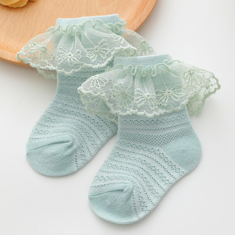 Picture of Girls lace socks summer thin 0-6-12 months baby socks children lace princess socks mesh spring and autumn