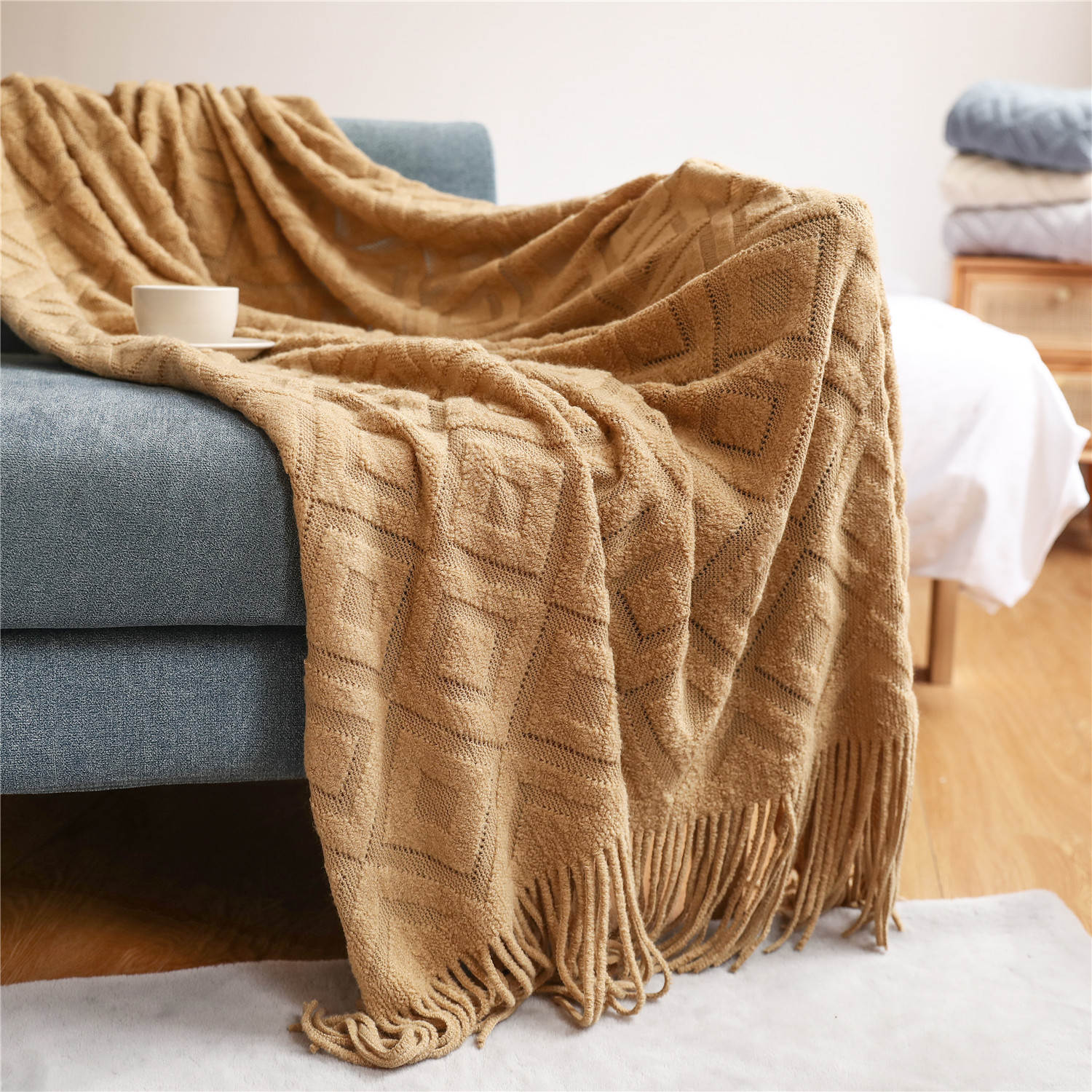 Picture of Sofa Blanket Blanket Blanket Knitted Blanket Office Nap Blanket Jacquard Blanket American Style Blanket Thread Blanket