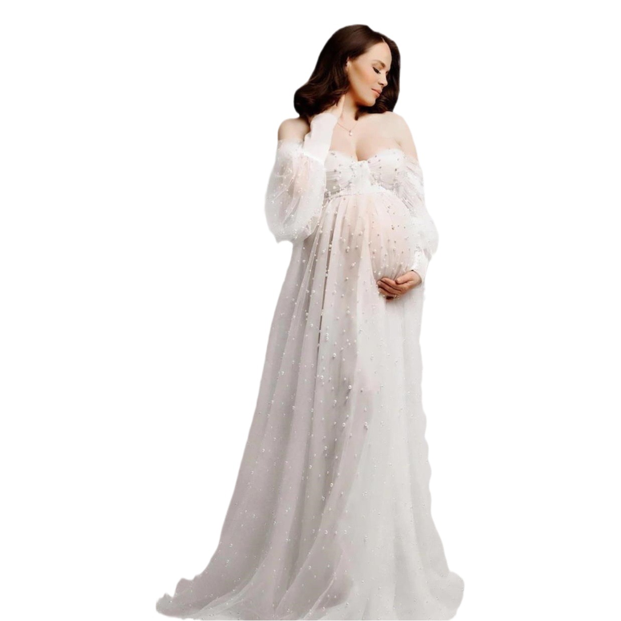Europe and the United States hot-selling photos of pregnant women Photo dress photo studio photo soft Net beaded lace fairy pregnant mommy dress