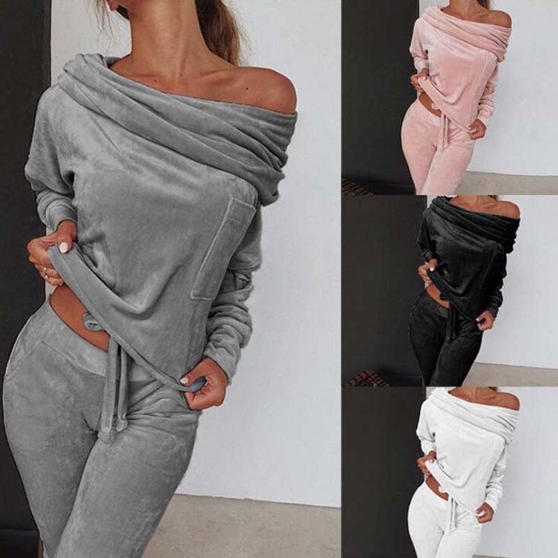 2023 European and American Amazon Hot-Selling Women's Pure Color Fashion Casual One-Shoulder Bow Slim Home Suit