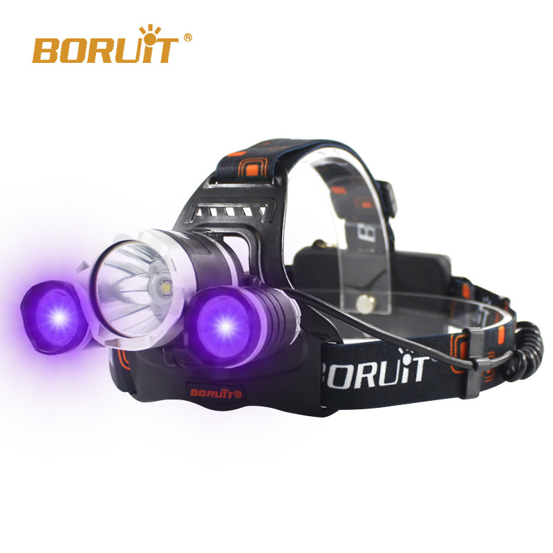 BORUiT Violet Scorpion Headlamp LED USB Rechargeable Flashlight Scientific Research Banknote Checking Headlamp Head-Mounted Flashlight