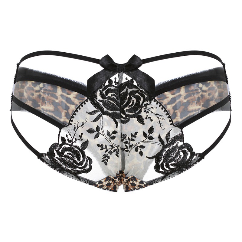plus size ice silk leopard print sexy charming ladies underwear women transparent breathable low waist briefs embroidered pants wholesale