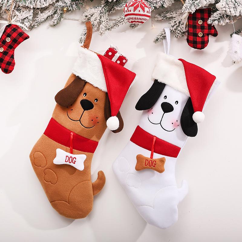 Christmas decorations puppy with Christmas hat candy pendant Christmas socks holiday atmosphere layout scene props supplies