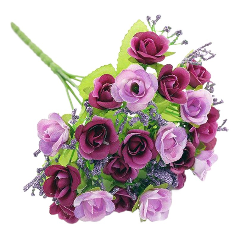 Qianxu Manufacturer Wholesale Artificial Flowers 21 Diamond Roses Small Roses 7-Pronged Small Rose Buds Home Display Floral Art
