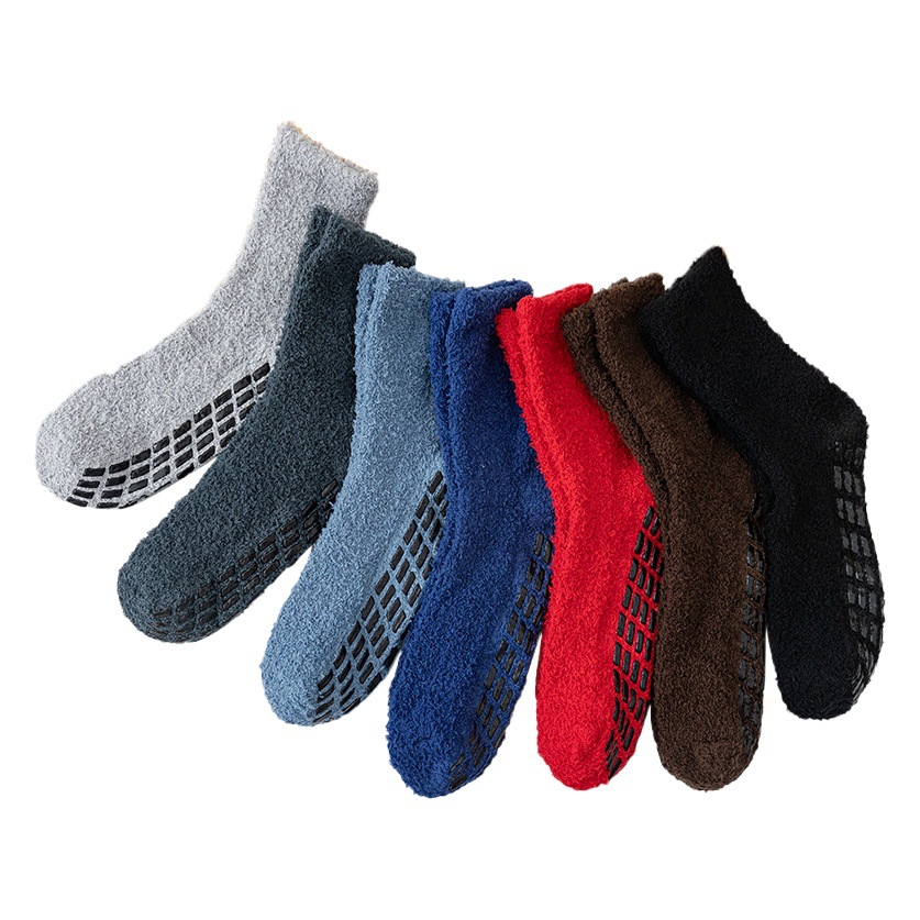 Autumn and Winter Men's Coral Fleece Mid-Calf Socks, Thickened Half-Velvet Dotted Socks, Floor Socks, Home Socks, Thickened and Warm