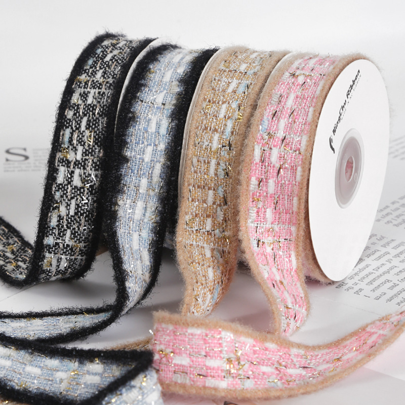 Chanel style plaid fabric ribbon flower fast packaging gift ribbon DIY handmade bow hair accessories material ribbon