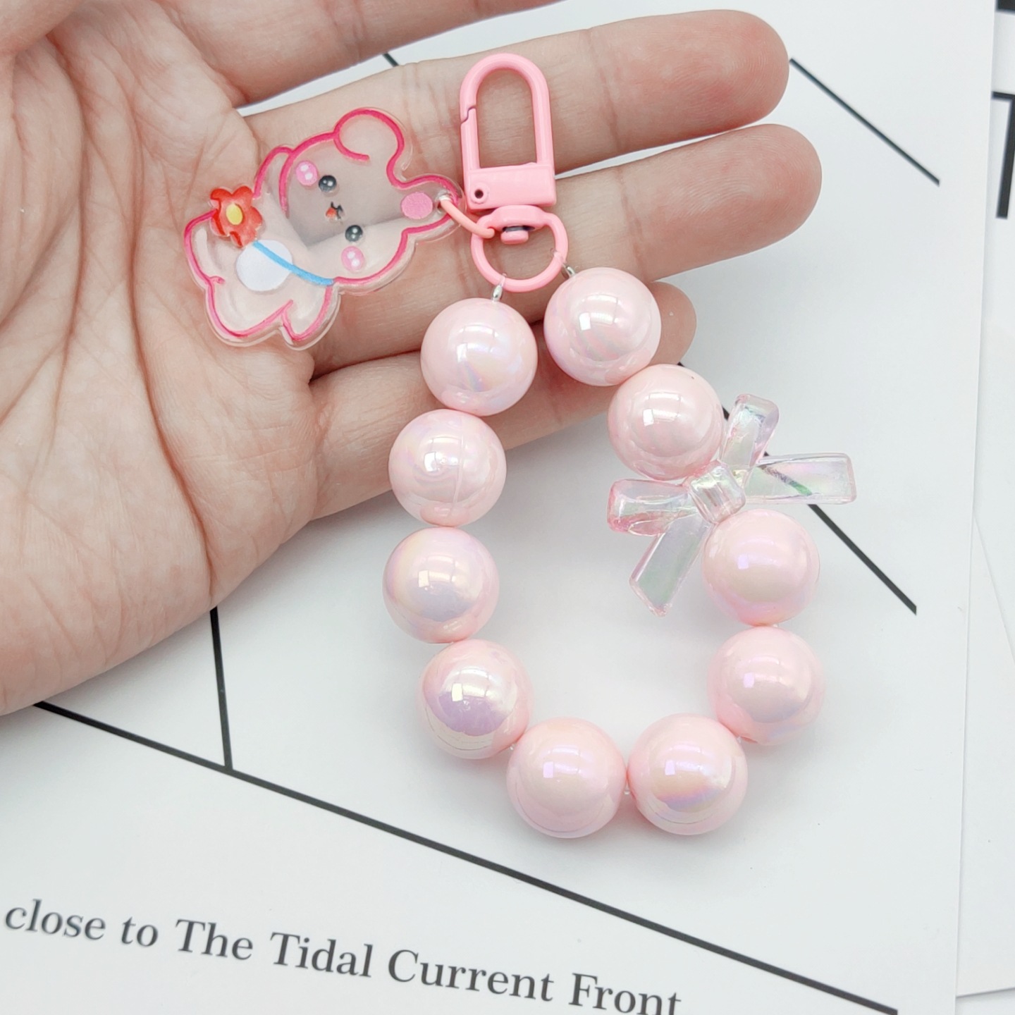 New Mabei Beaded Keychain Little Rabbit Bear Pendant Phone Case Earphone Case DIY Jewelry Girl Hanging Chain