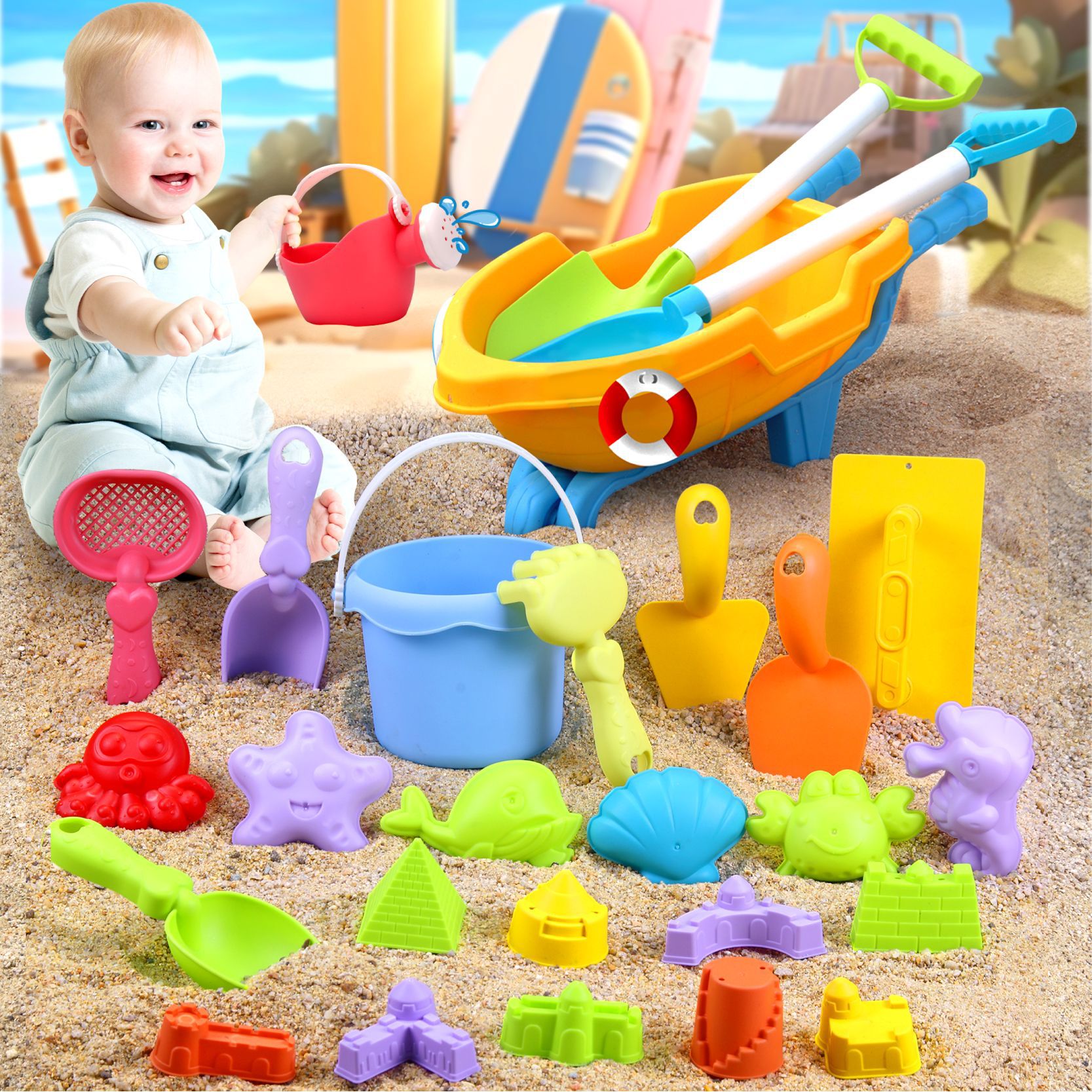 Picture of Children's Beach Toy Set, Atv, Sand Digging and Water Toys, Beach Bucket, Hourglass Shovel, Beach Sand Play Tools
