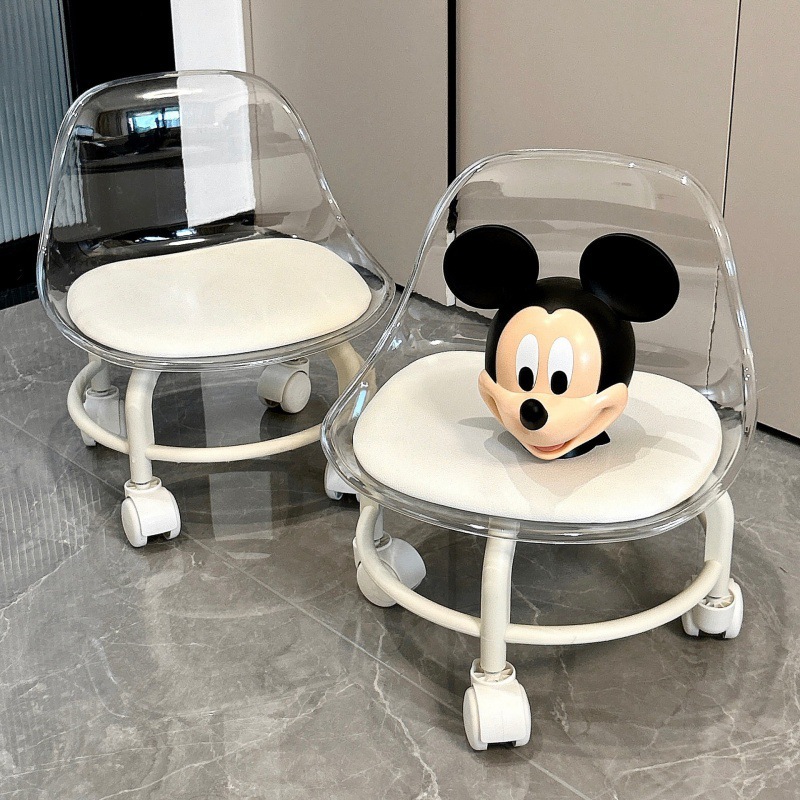 Picture of Acrylic pulley low stool, spinner wheel, children's home living room stool, foot mat, light luxury high-end chair, back chair