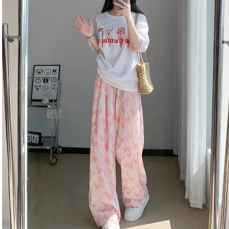 Pink Love Ice Silk Yamamoto Pants Women's Summer Thin 2025 New Casual Small High Waist Daggy Wide Leg Pants