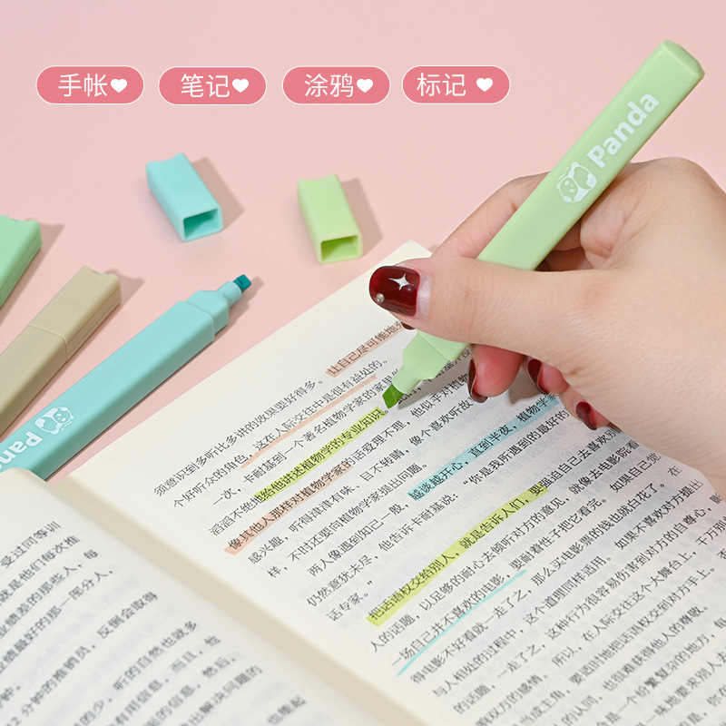 Picture of Kiss panda natural color square rod highlight pen ins cute high-looking hand account stroke key mark marker pen
