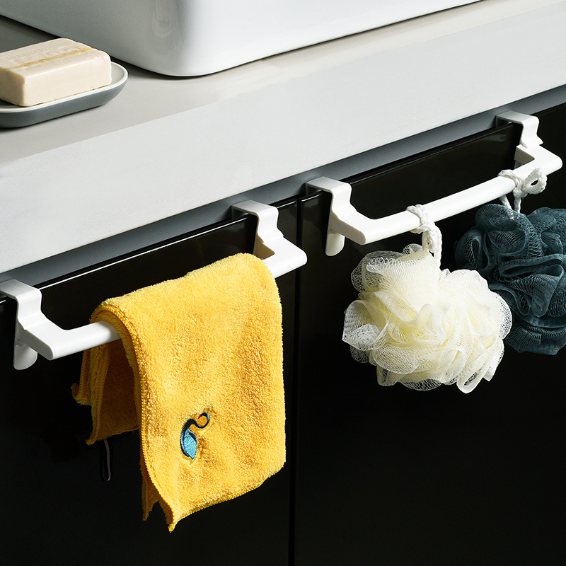Picture of Cabinet Rack Creative Kitchen Bathroom Hole-free Cabinet Door Towel Rack Bathroom Rack Plastic Storage Rack