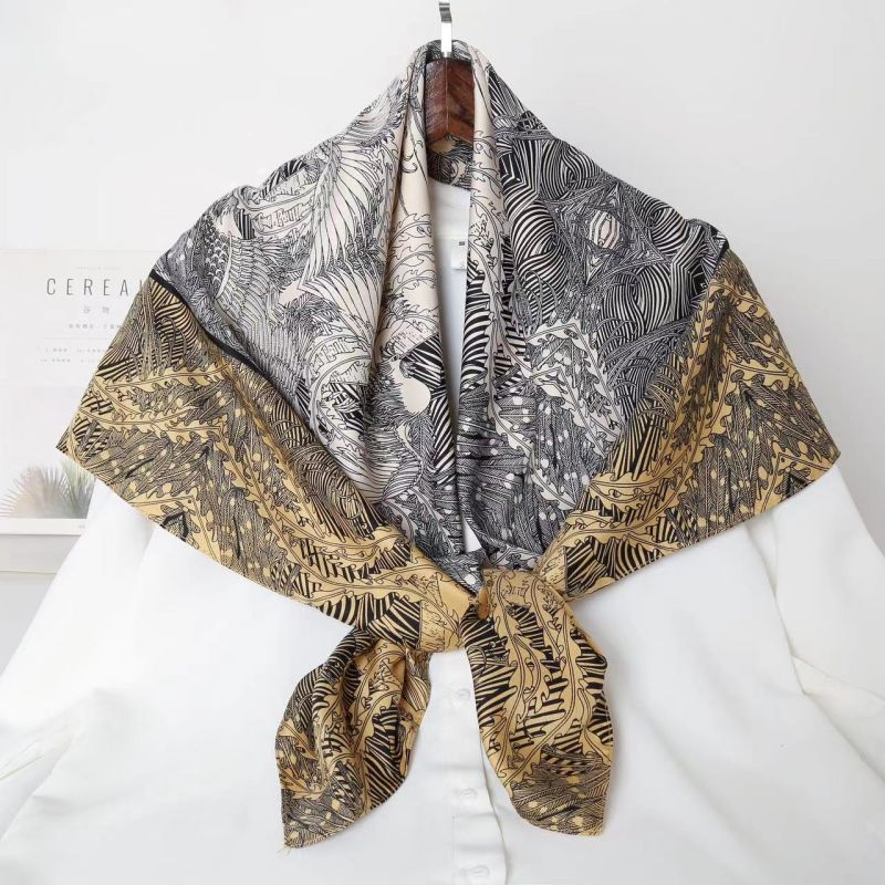 Picture of Autumn and winter all-match shawl animal printed black and white simple large square 90*90CM imitation silk twill silk scarf for women