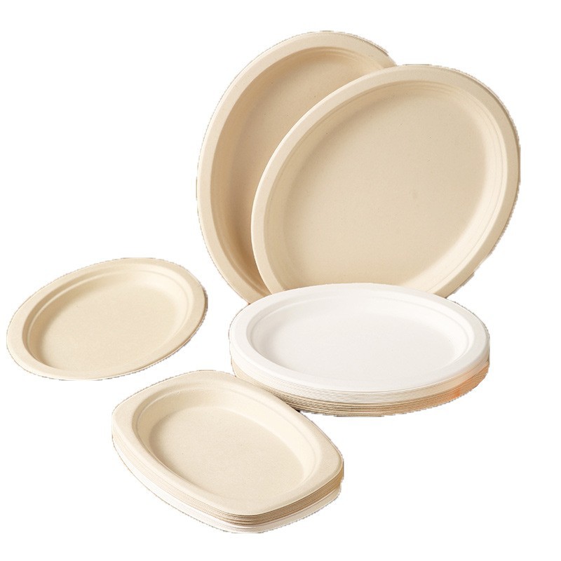 Picture of Disposable oval disc paper plate vegetable plate degradable pulp tableware party barbecue plate fruit plate paper plate