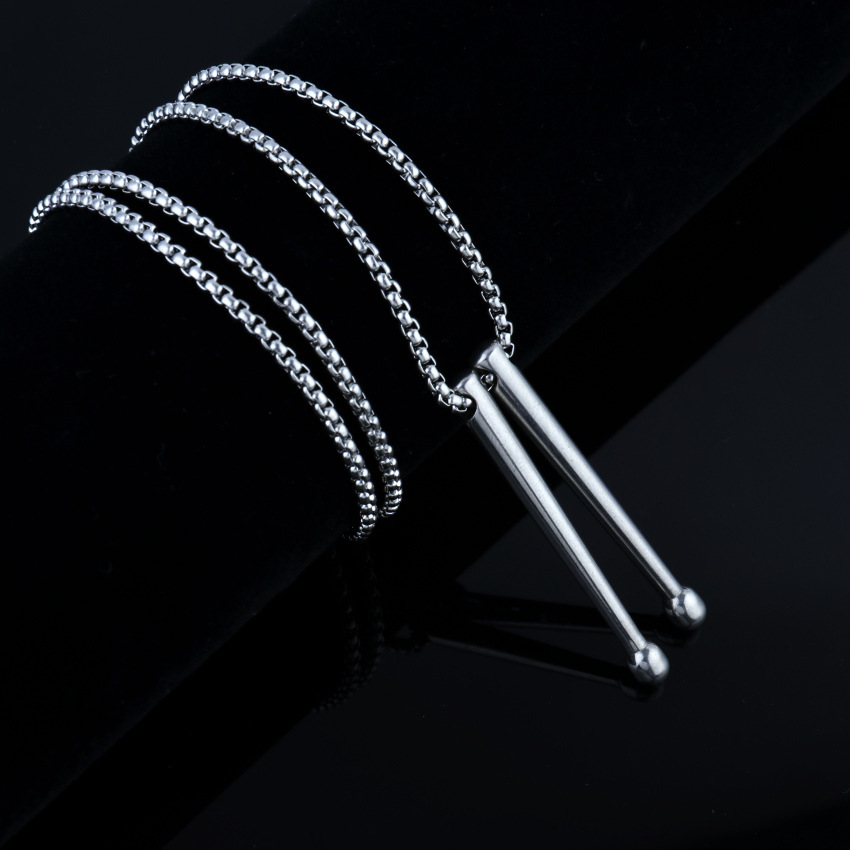 Drum stick pendant necklace drumstick drum hammer alloy necklace drum lovers decorative necklace 60cm chain