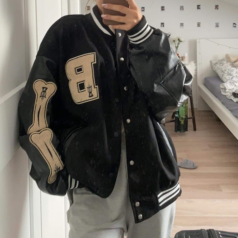 Picture of Varsity Baseball Bomber Jacket Women Hip Hop Harajuku Bone