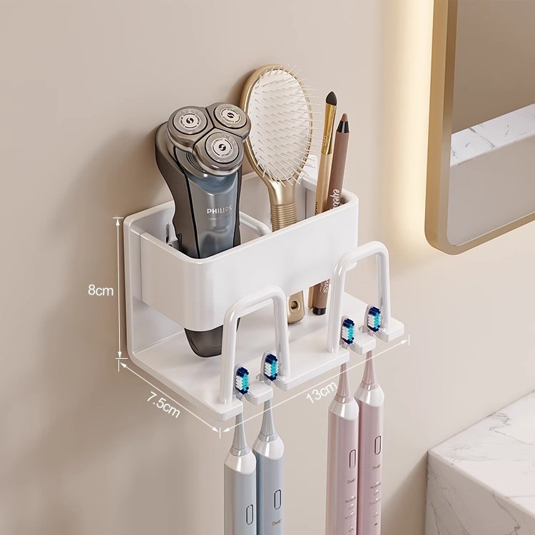 Picture of Toothbrush Storage Rack Non-Punch Brush Cup Mouthwash Cup Rack Wall-Mounted Bathroom Household Toothware Hanger