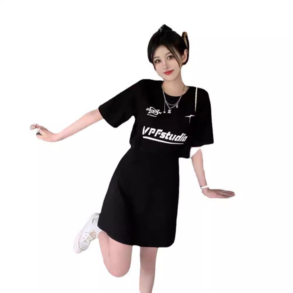 Picture of Plus Size Fat mm 2024 Summer Women's Skirt Small Fashion Casual Dress High Waist Slim Black A-Line Skirt