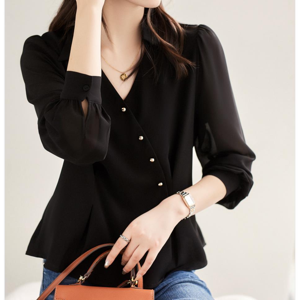 Picture of Professional and Clean Commuting Slimming Style Decorative Oblique Placket/Light Mature Style Shirt Women's Spring and Autumn Elegant Top