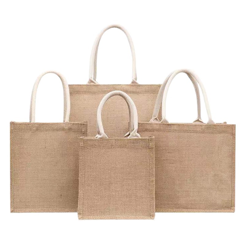 Ready Stock Satchel Linen Bag Custom Logo Linen Gift Shopping Bag Unprinted Same Style Jute Bag Cotton and Linen Bag
