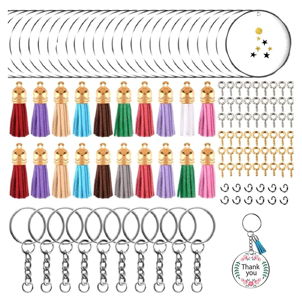 Cross-border creative acrylic blank key chain kit diy tassel pendant keychain decorative pendant 200PCs