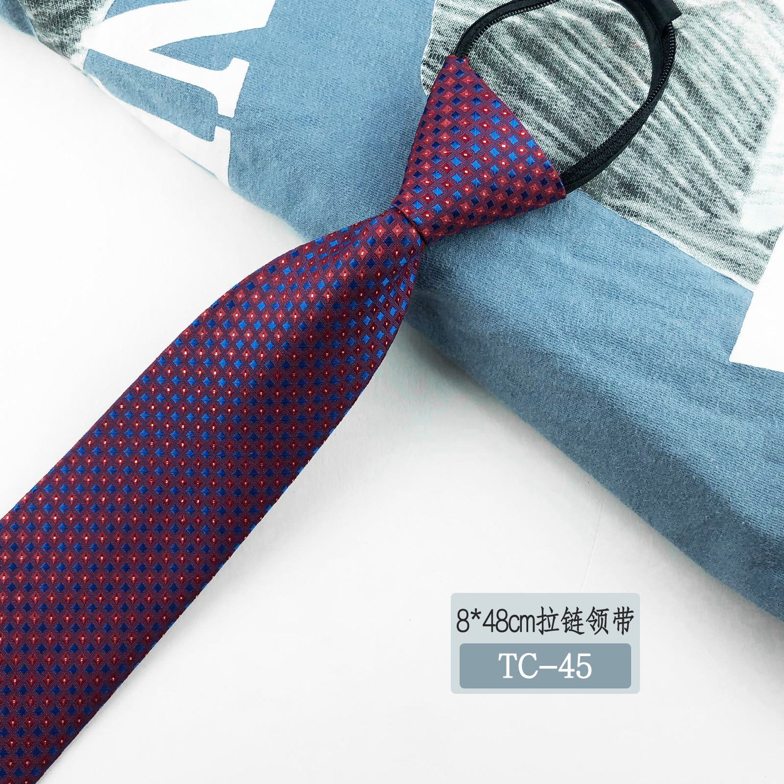 Picture of Men's tie business lazy striped zipper Korean version of wholesale formal jacquard polyester yarn-dyed 8cm easy to pull professional