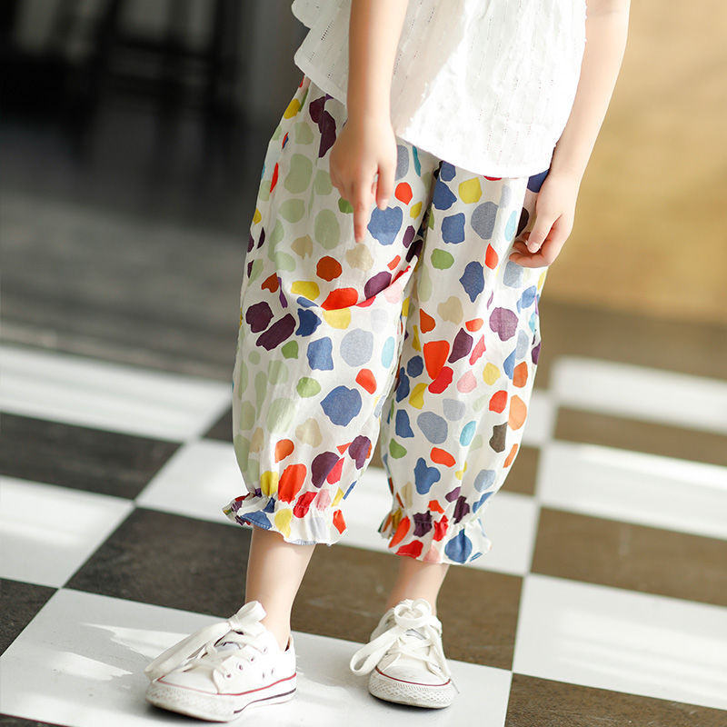 Picture of All-match Anti-mosquito Pants Girls' Summer Printed Mid-high Waist Beach Pants Children's Vintage Floral Pants Summer Sunscreen Pants
